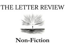On a white background, text reads: The Letter Review, Non-Fiction. In the middle of the tile is a black and white illustration of a figure standing under the radiant sun.