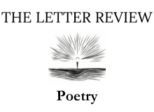 On a white background, text reads: The Letter Review, Poetry. In the middle of the tile is a black and white illustration of a figure standing under the radiant sun.