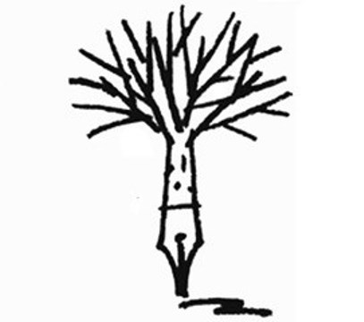 Words in Winter logo - illustration of a tree growing out of a pen