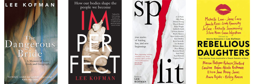 The covers of Lee's books – from left to right: The Dangerous Bride, Imperfect, Split, and Rebellious Daughters.