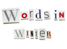 Words in Winter logo on a white background, stylised to look like a collage of letters in different typefaces cut out from magazine pages.